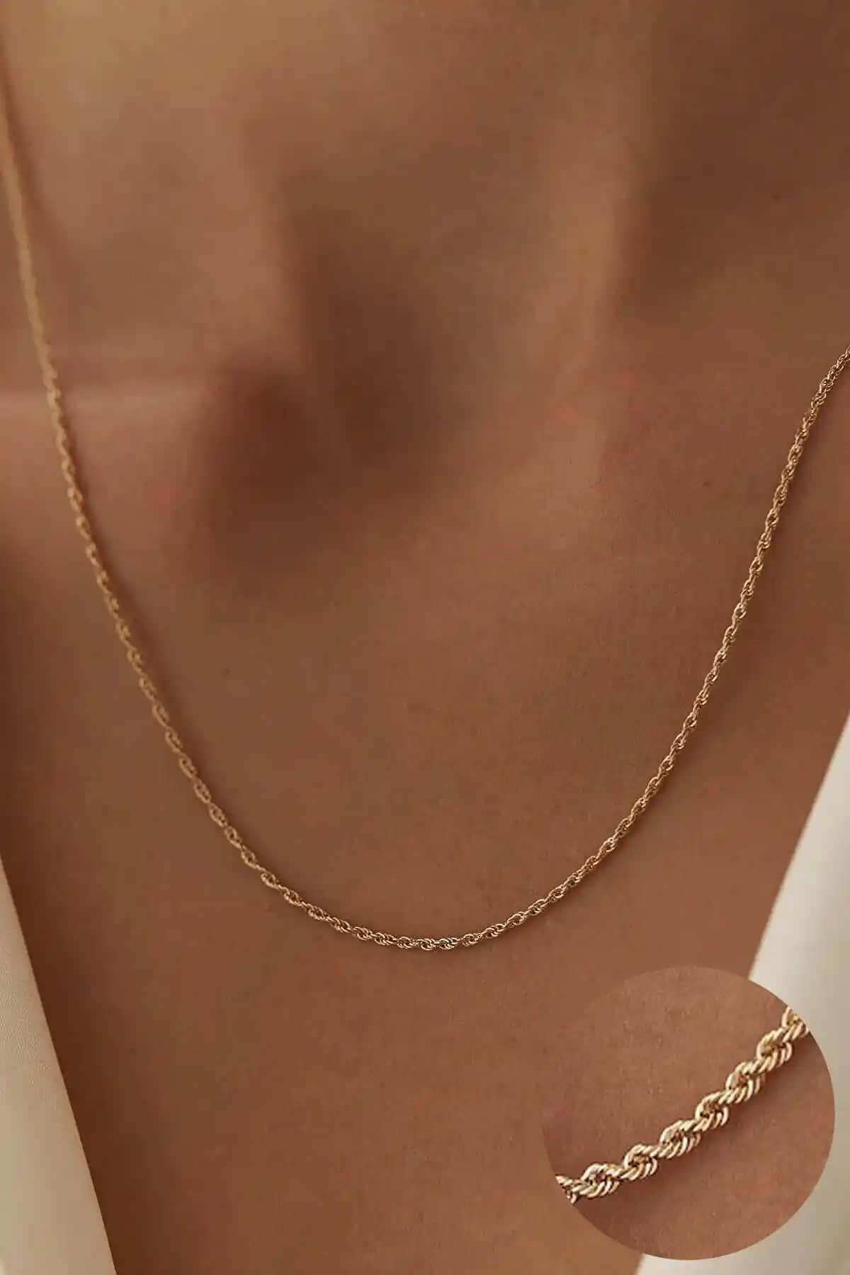 Yavuz Kuyumculuk 14 Ayar Altın İnce Halat Burgu Zincir Şık ve Dayanıklı Takı