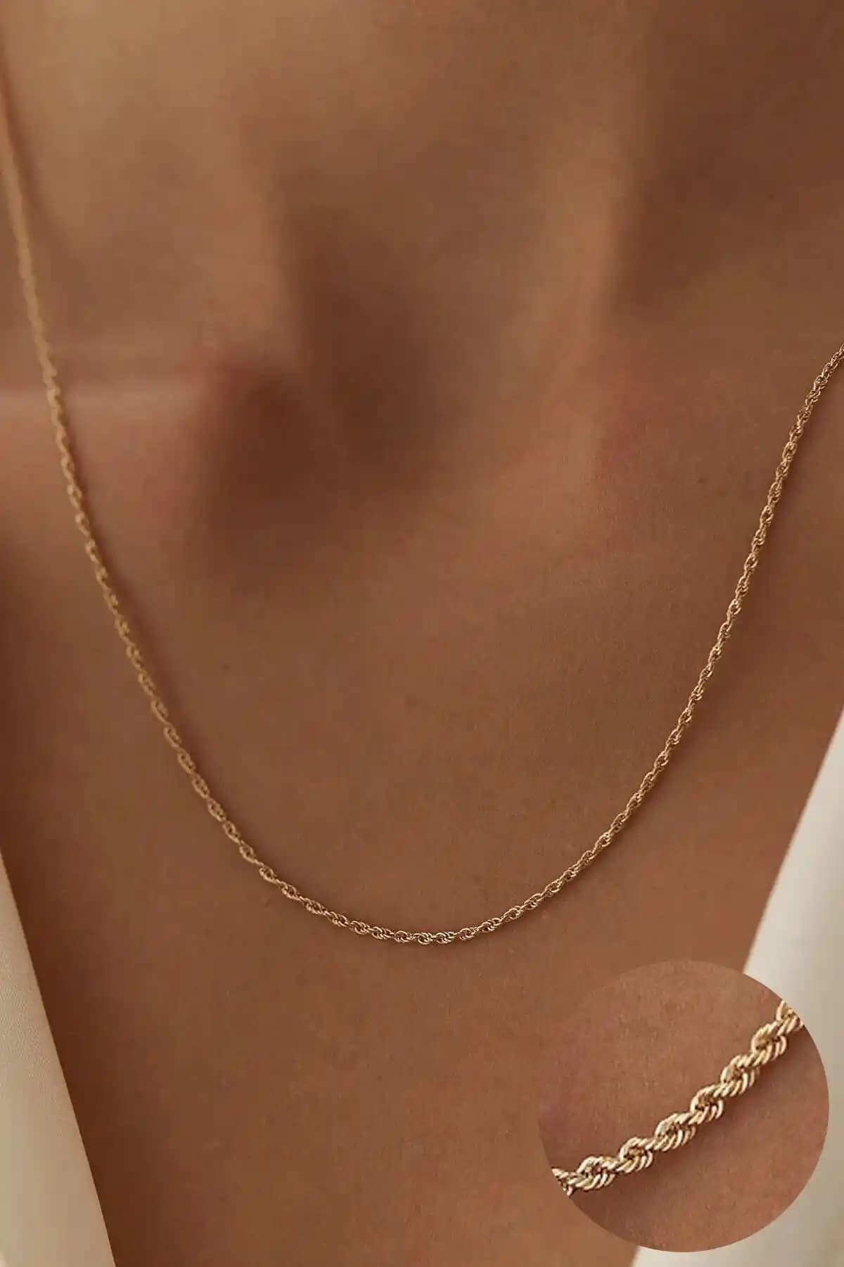 Yavuz Kuyumculuk 14 Ayar Altın İnce Halat Burgu Zincir Şık ve Dayanıklı Takı