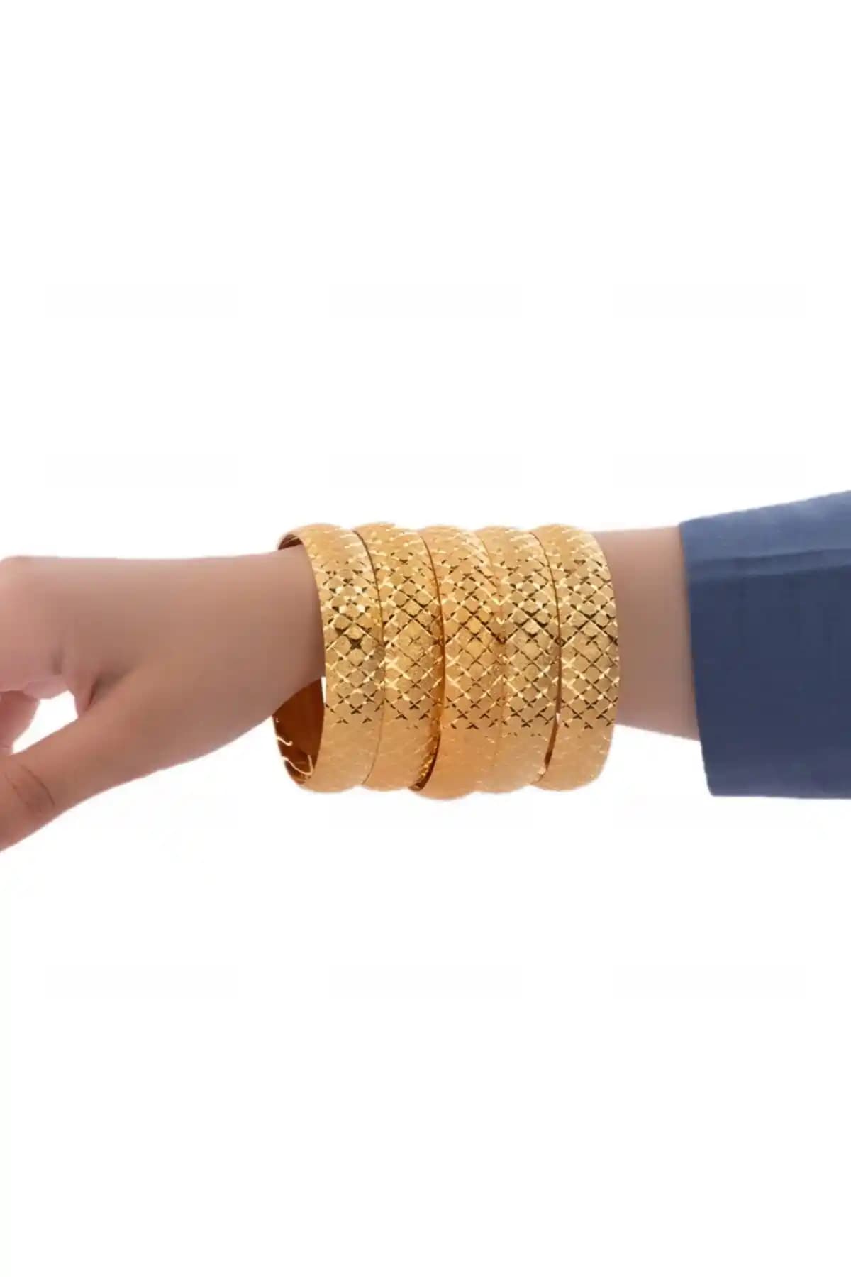 Yılz Gold 22 Ayar Altın Kaplama Baklava Desenli Klasik Bilezik - Şık ve Dayanıklı Takı