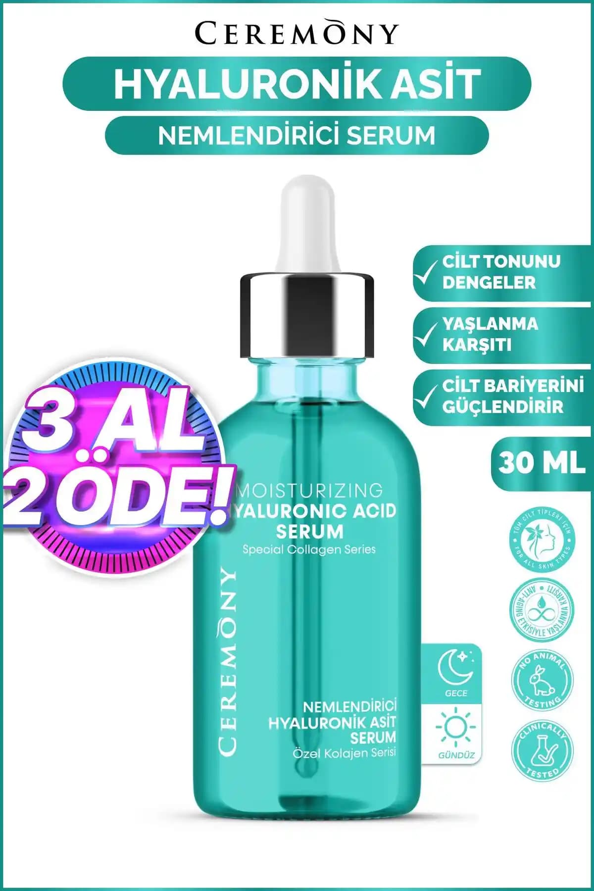 Ceremony Hyaluronik Asit Nemlendirici Serum 30 ml - Yoğun Nem ve Yaşlanma Karşıtı Bakım