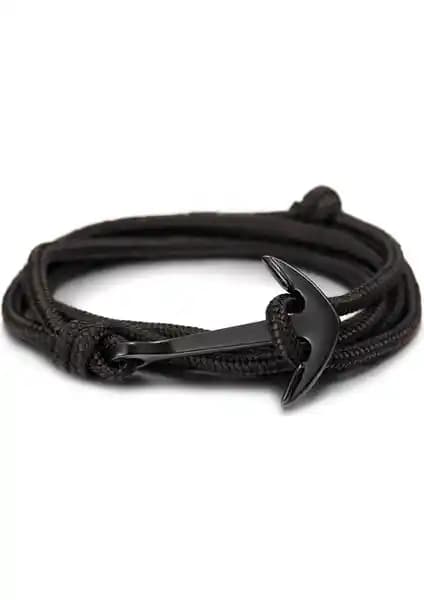 Chavin Siyah İpli Çapa Erkek-Bayan Çelik Bileklik Dr19 Şık ve Ayarlanabilir Tasarım