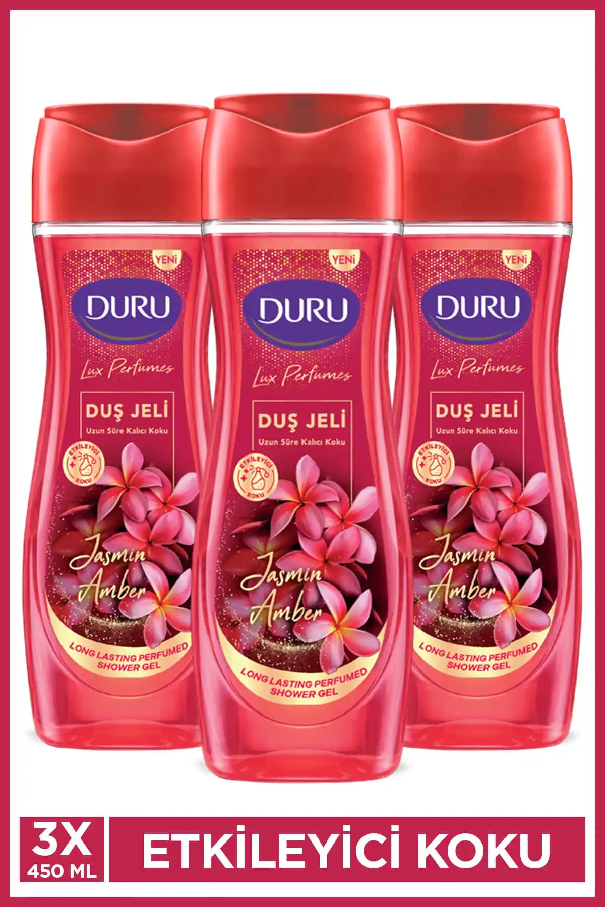 Duru Lux Jasmin Amber Vegan Duş Jeli 3x450ml - Kalıcı Koku ve Hassas Ciltlere Uygun