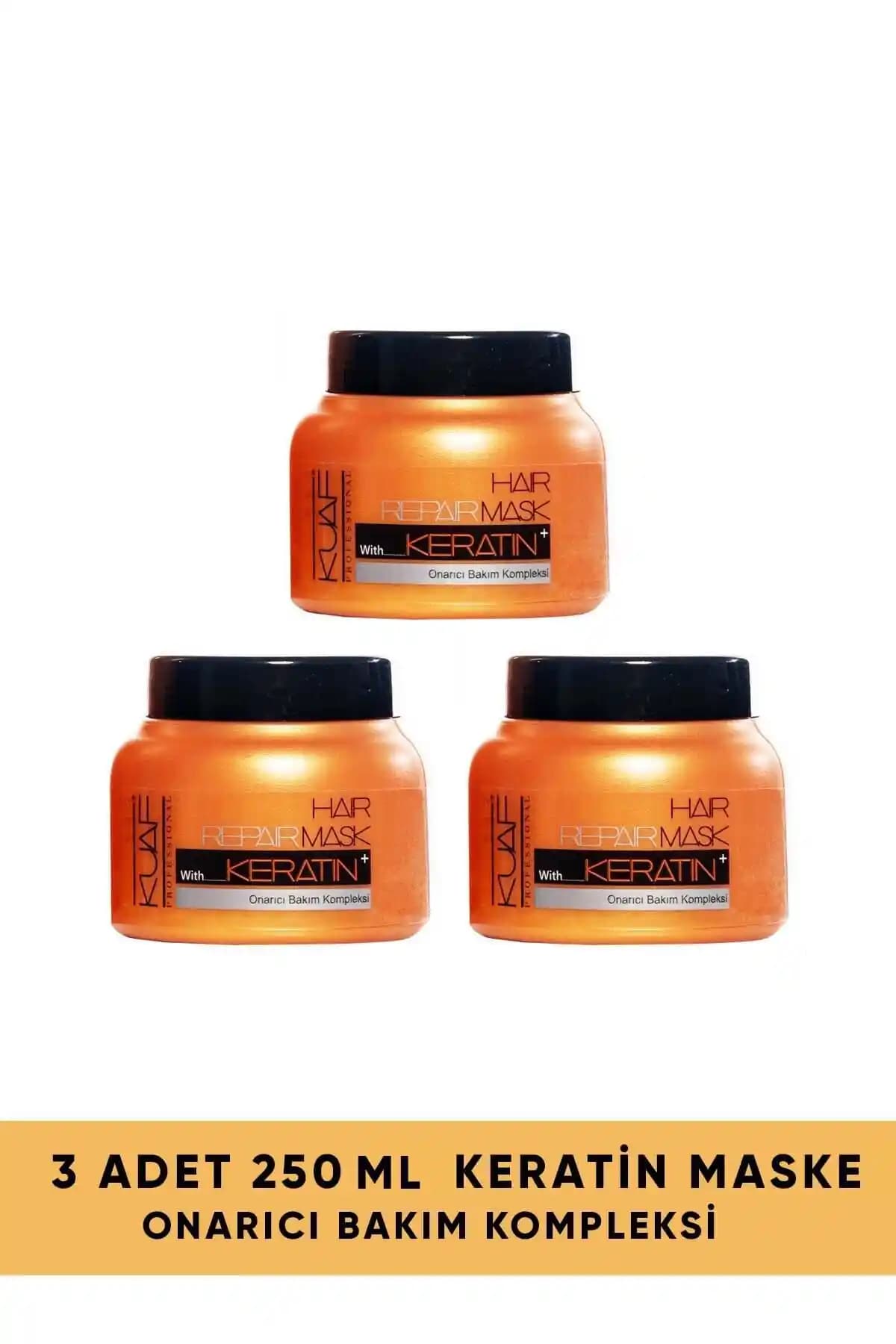 Kuaf Keratin Saç Bakım Maskesi 250 ml x3 - Yıpranmış Saçlar İçin Güçlendirici Maske