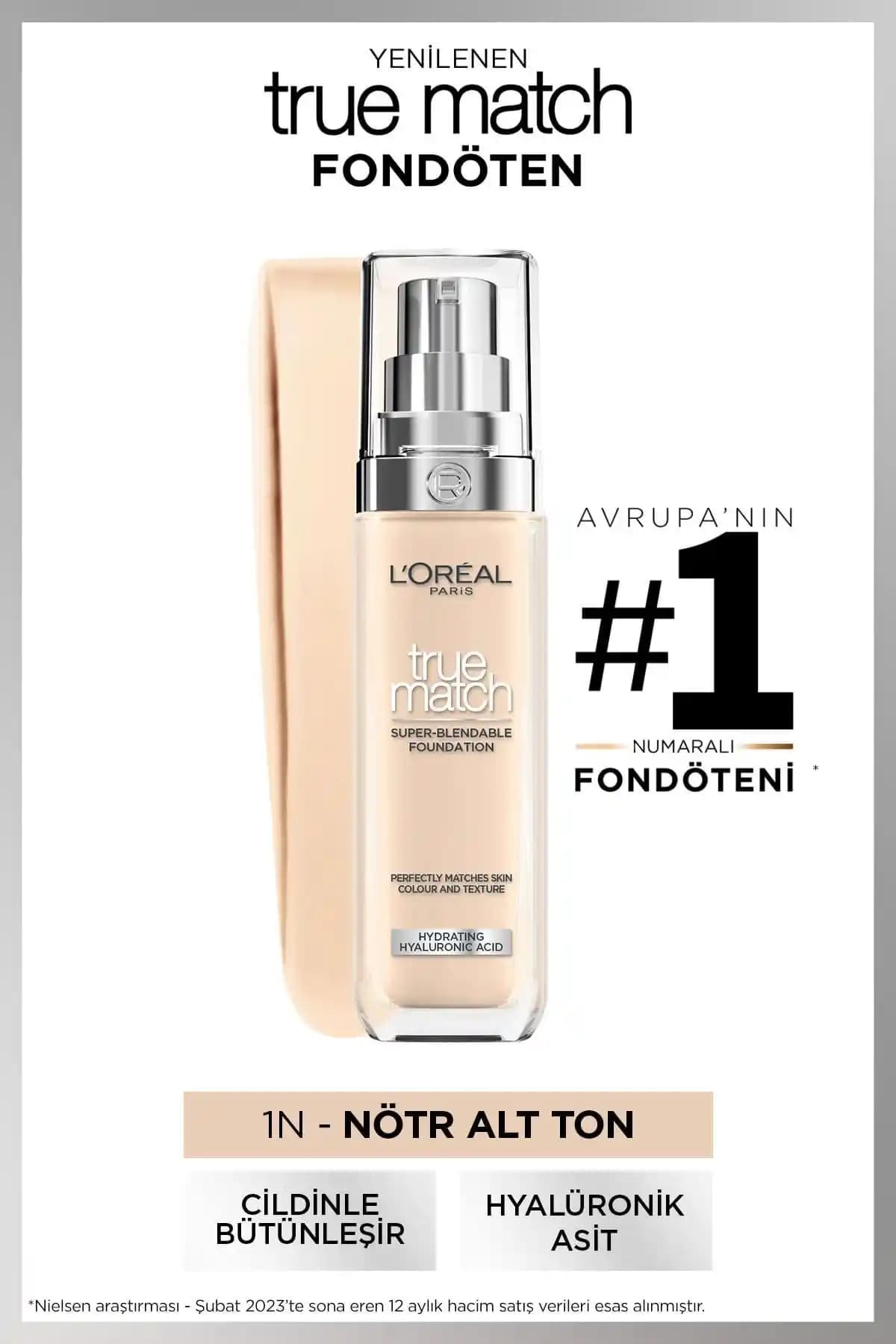 L'Oreal Paris True Match 1N Nötr Alt Ton Fondöten ile Doğal ve Nemli Cilt Görünümü