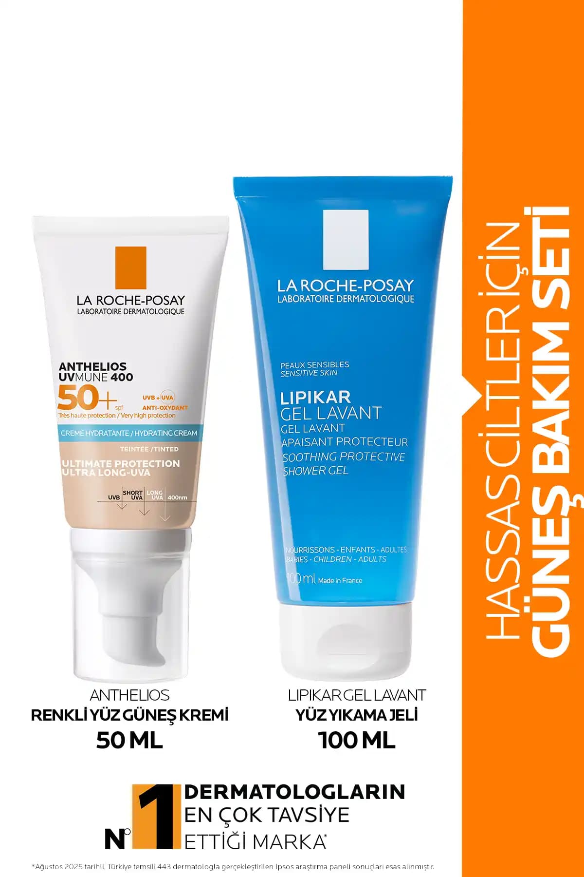 La Roche Posay Hassas Ciltler İçin SPF 50+ Renkli Güneş Kremi ve Temizleme Jeli Seti