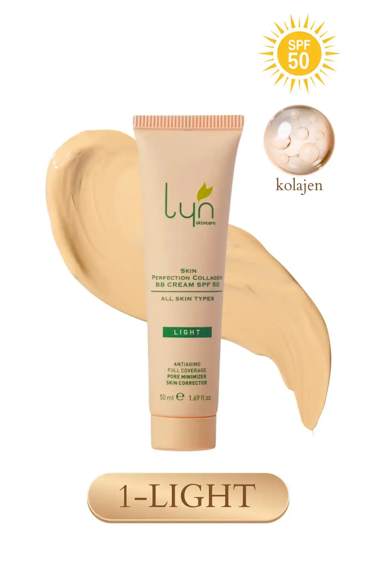 Lyn Skincare Kolajen BB Krem SPF50 50ml Açık Ton - Cilt Mükemmelleştirici ve Güneş Koruyucu