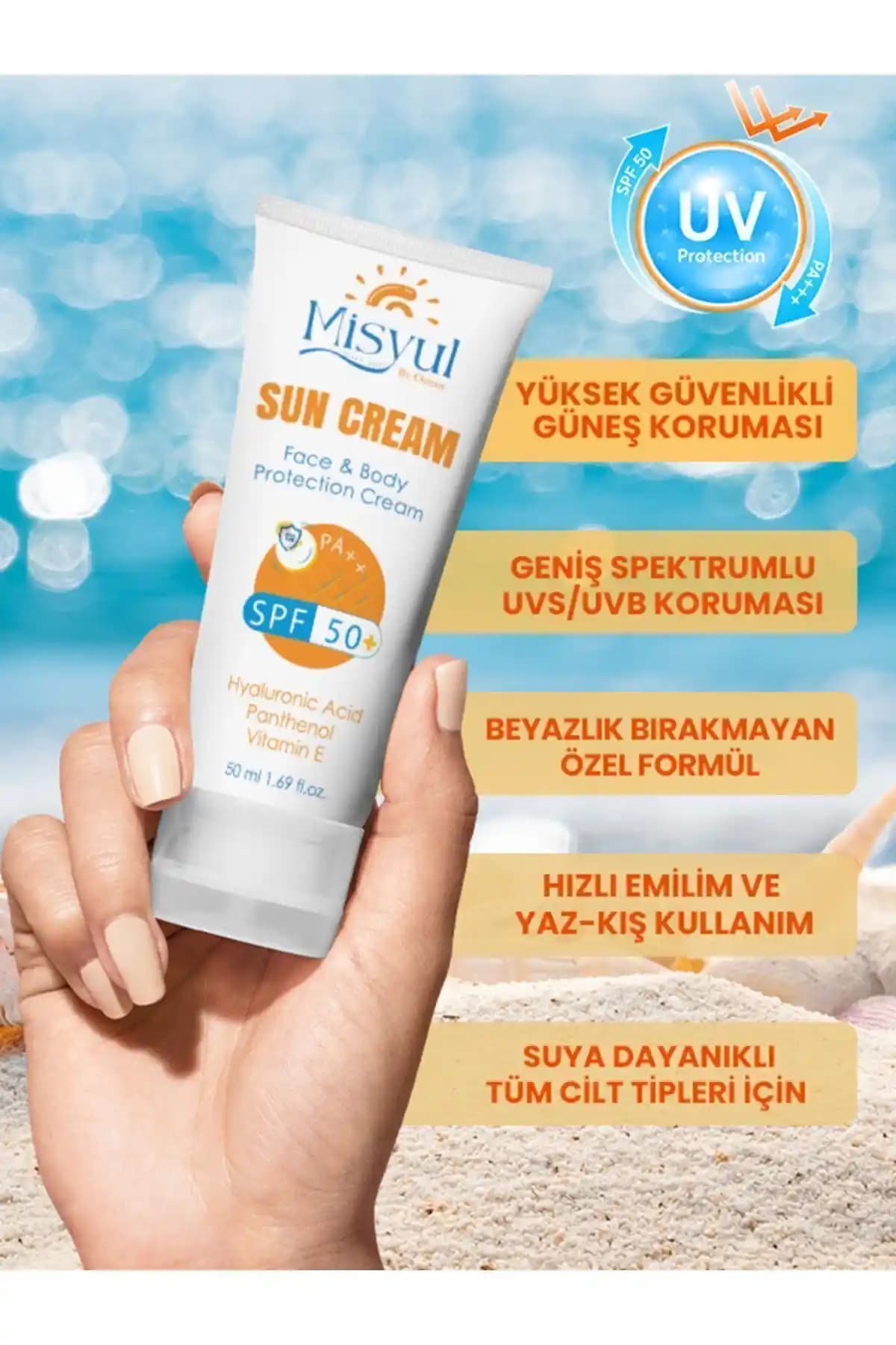 Misyul Güneş Kremi SPF 50+ Leke Karşıtı Nemlendirici Yüz ve Vücut Koruyucu