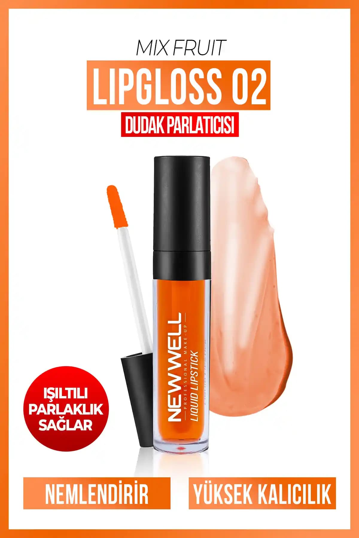 New Well Mix Fruit Lipgloss 02: Karışık Meyve Aromalı Hafif ve Nemlendirici Dudak Parlatıcısı