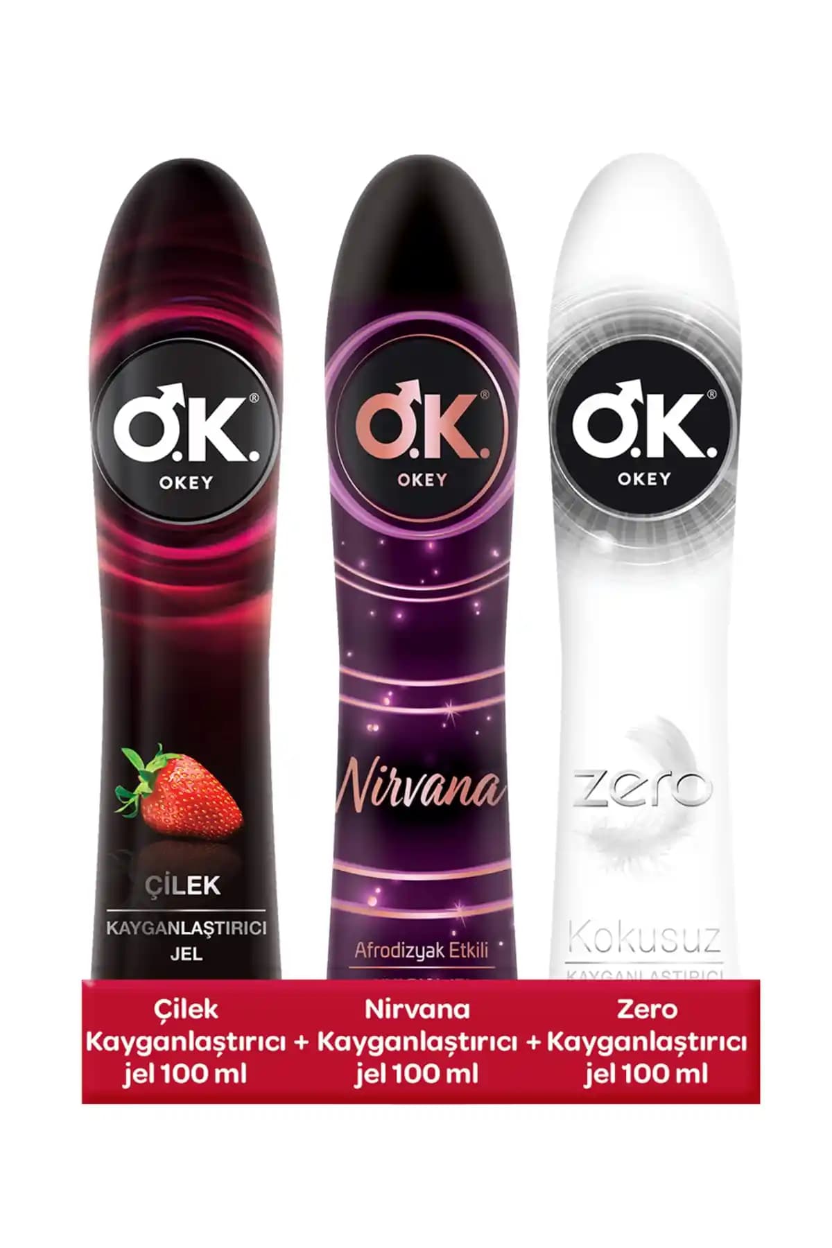 Okey Kayganlaştırıcı-Uyarıcı Jel Seti: Çilek Aromalı Cinsel Konfor ve Uyarıcı Jel