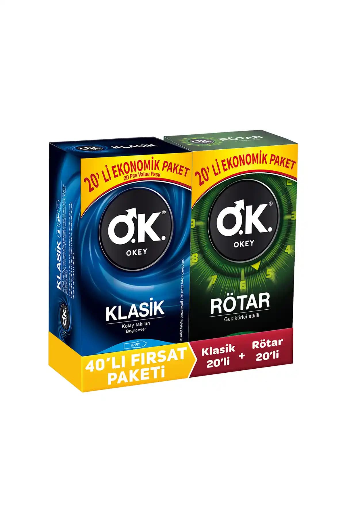 Okey Klasik ve Rötar 20'li Prezervatif Seti: Güvenli ve Konforlu Cinsel Sağlık Ürünleri