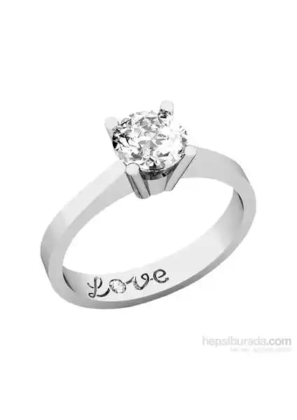 Silver & Silver 1 Karat Zirkon Taşlı Aşk Temalı Tektaş Yüzük Zarif Tasarım
