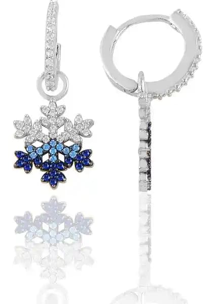 Söğütlü Silver 925 Ayar Gümüş Taşlı Kar Tanesi Halka Küpe Zarif Tasarım