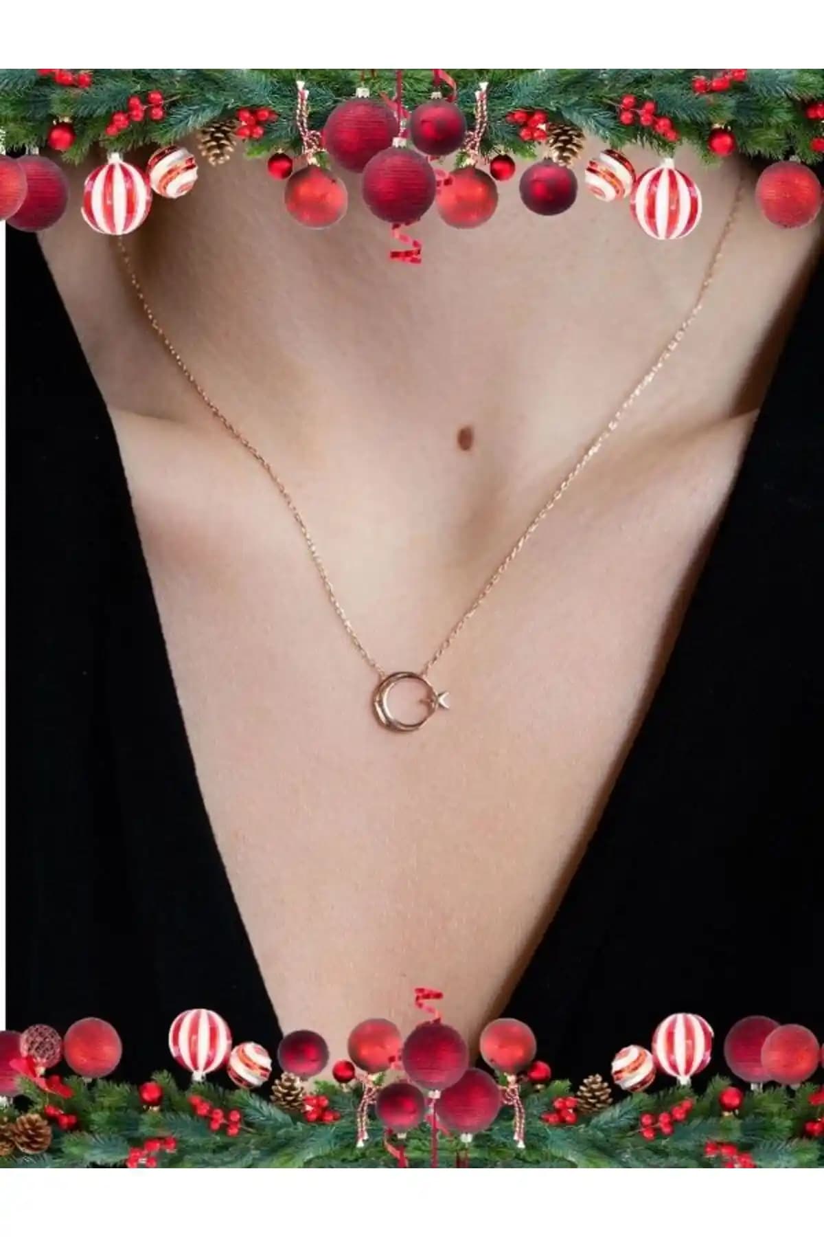 Sunshine 925 Ayar Rose Kaplamalı Minimal Ay Yıldız Gümüş Kolye Zarif Tasarım