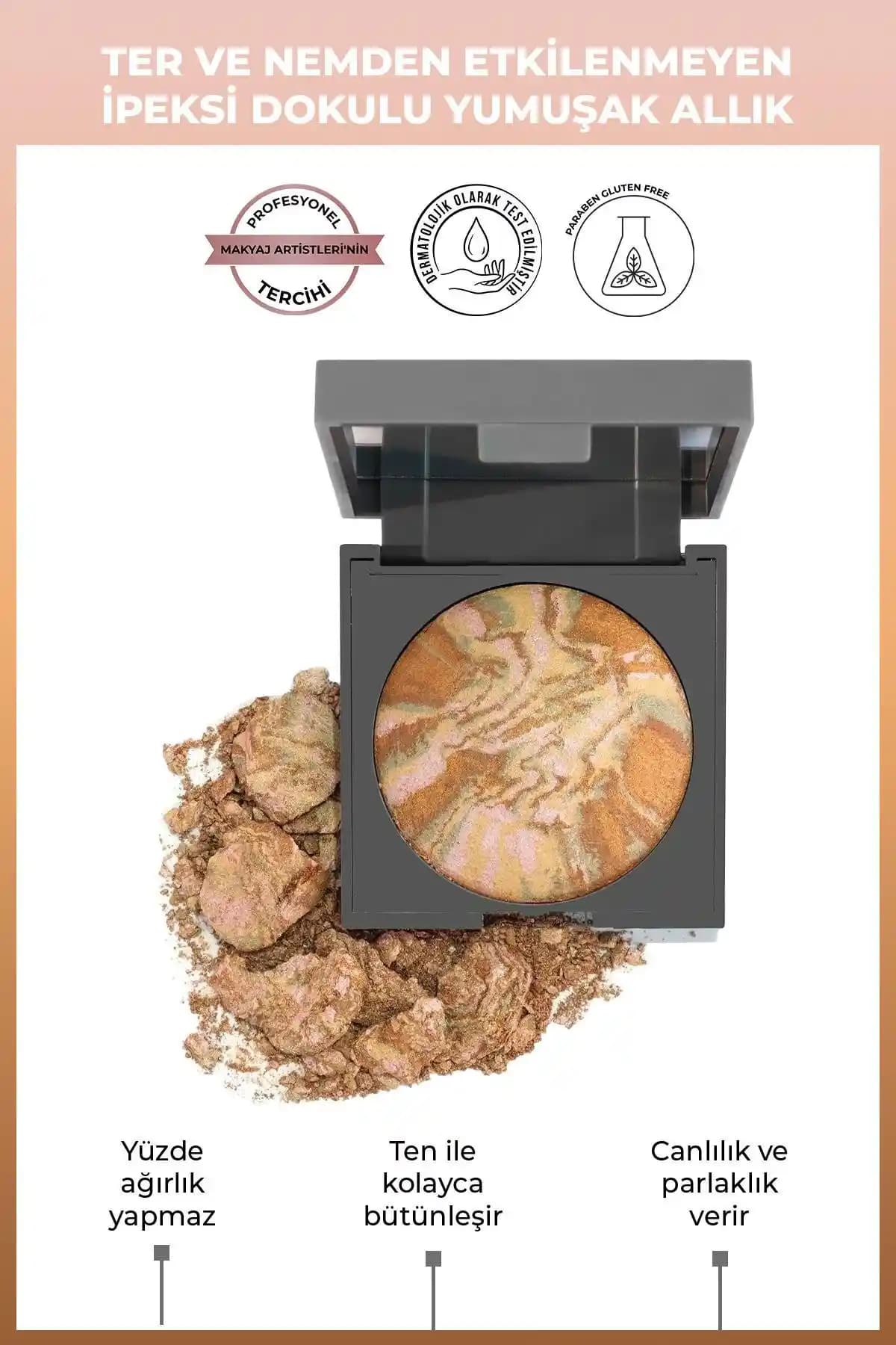 Alix Avien Baked Blush 101 Marble Peach Doğal ve Parlak Görünüm Sağlayan Toz Allık
