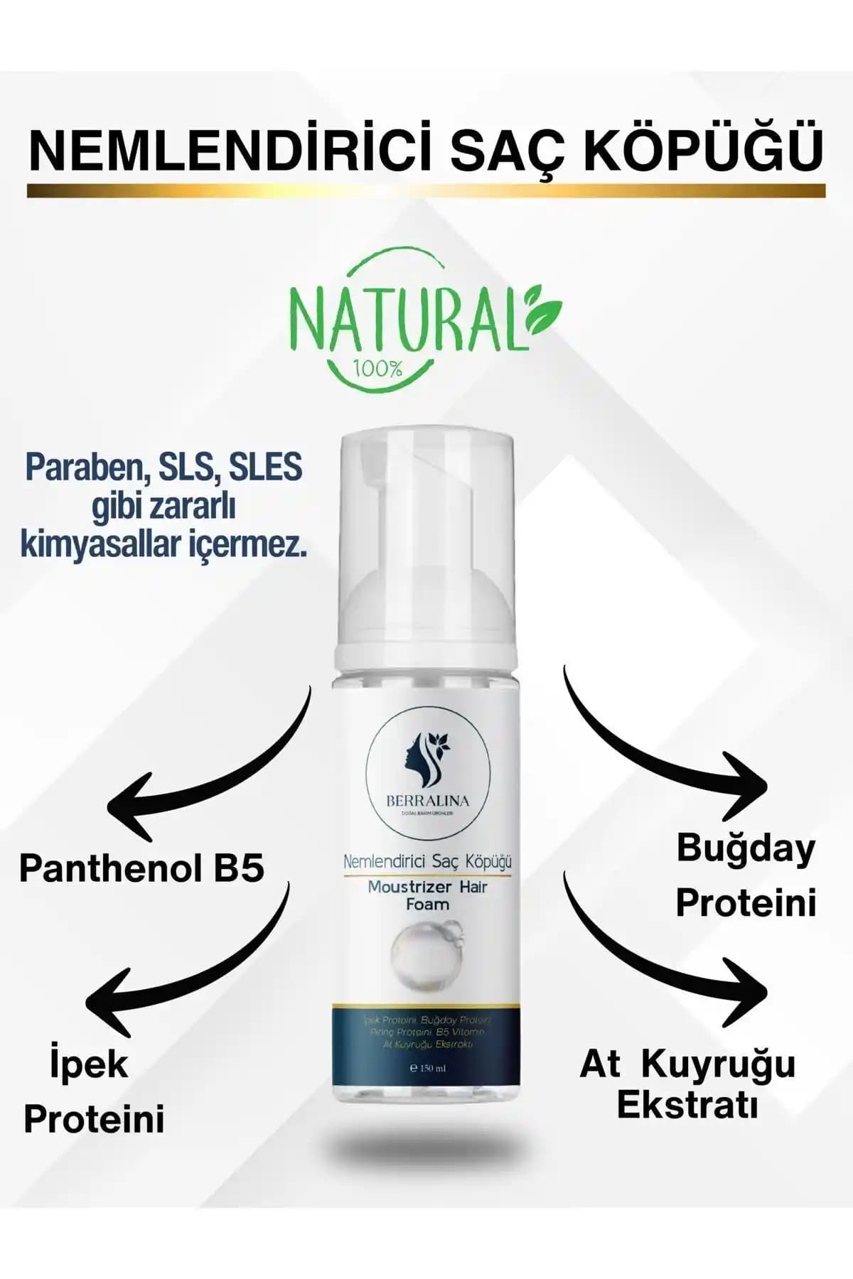 BERRALİNA Doğal Nemlendirici Saç Köpüğü Saçlara Canlılık ve Parlaklık Kazandırır