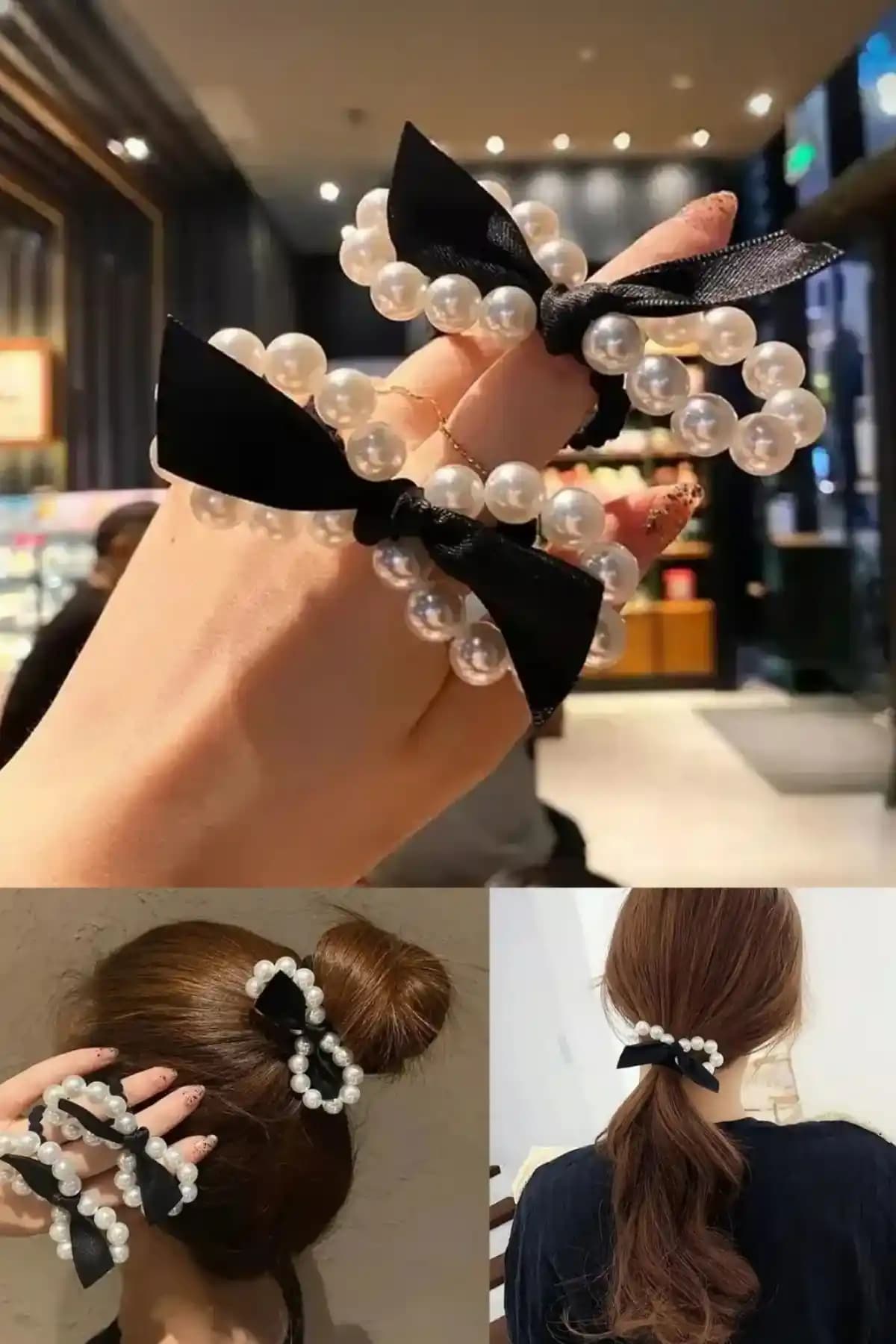 Diloshtrend Kadın 2'li İnci Fiyonk Model Lastik Toka Zarif ve Fonksiyonel Aksesuar