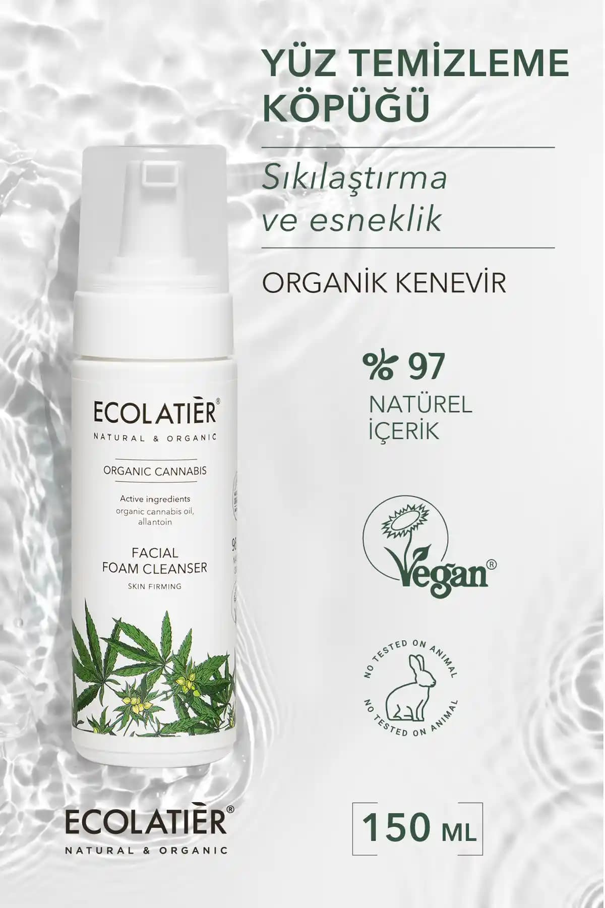 ECOLATIER Organik Kenevir Yüz Köpüğü Doğal Temizlik ve Sıkılaştırıcı Özellikler