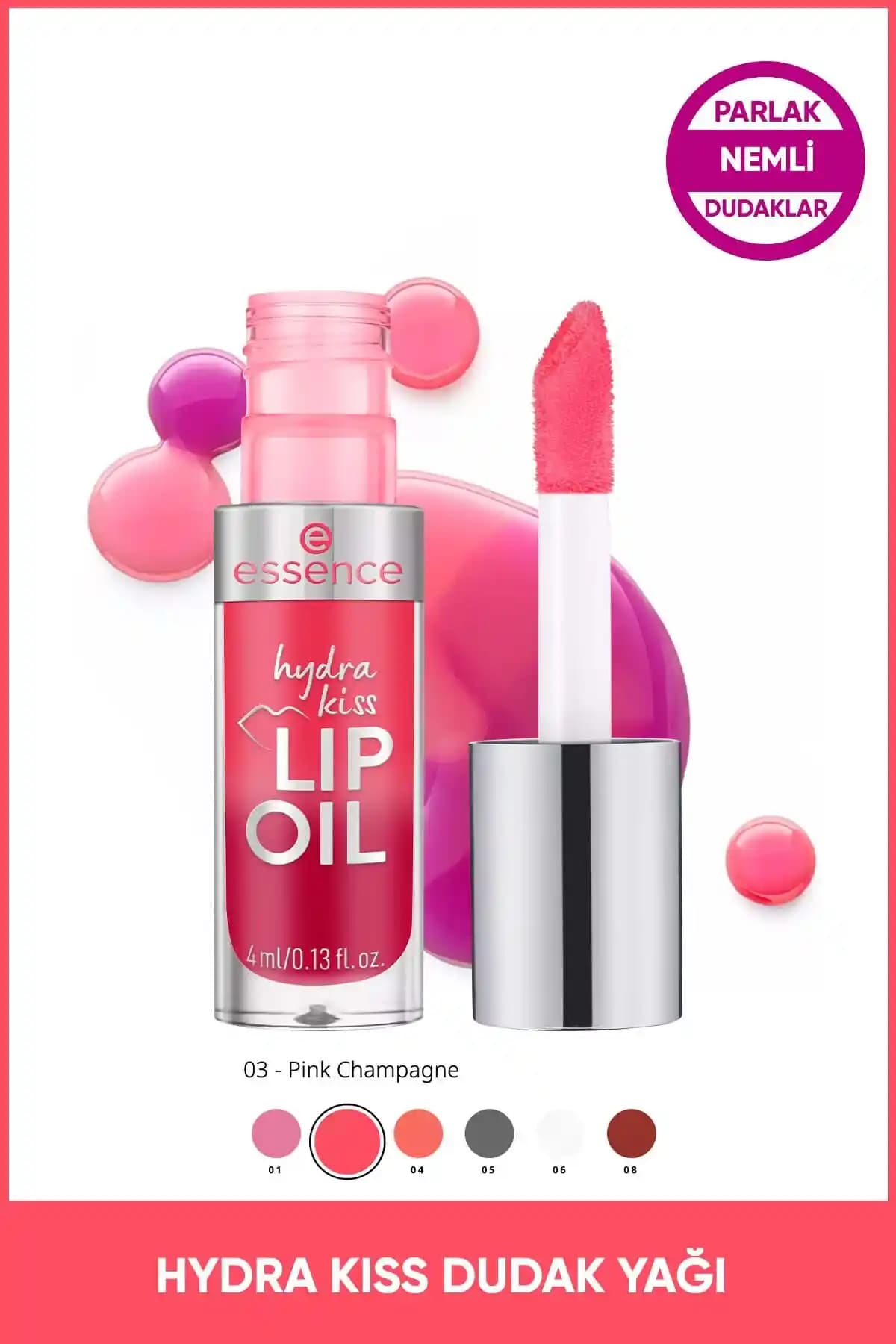 Essence Hydra Kiss Lif Oil Dudak Parlatıcısı 03 Pink Champagne Doğal ve Parlak Dudaklar İçin