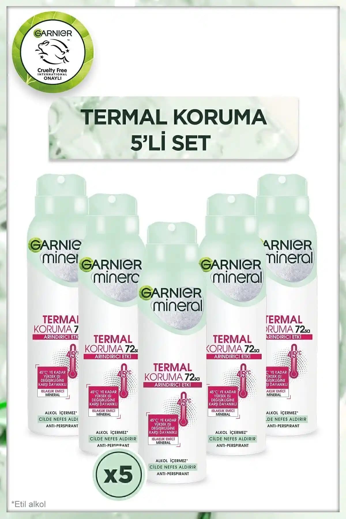 Garnier Mineral Termal Koruma Sprey Deodorant Seti 5'li, Uzun Süreli Koruma ve Ferahlık Sağlar