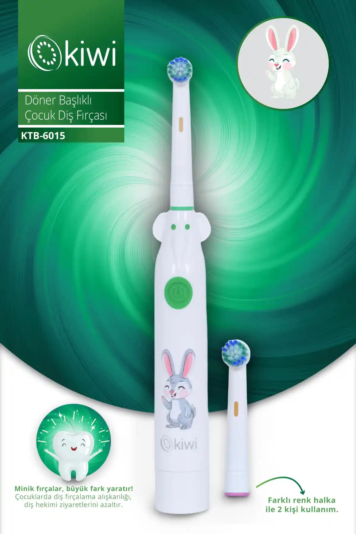 Kiwi Yeni Nesil KTB-6015 U2 Turkuaz Çocuk Elektrikli Diş Fırçası Özellikleri ve Kullanımı