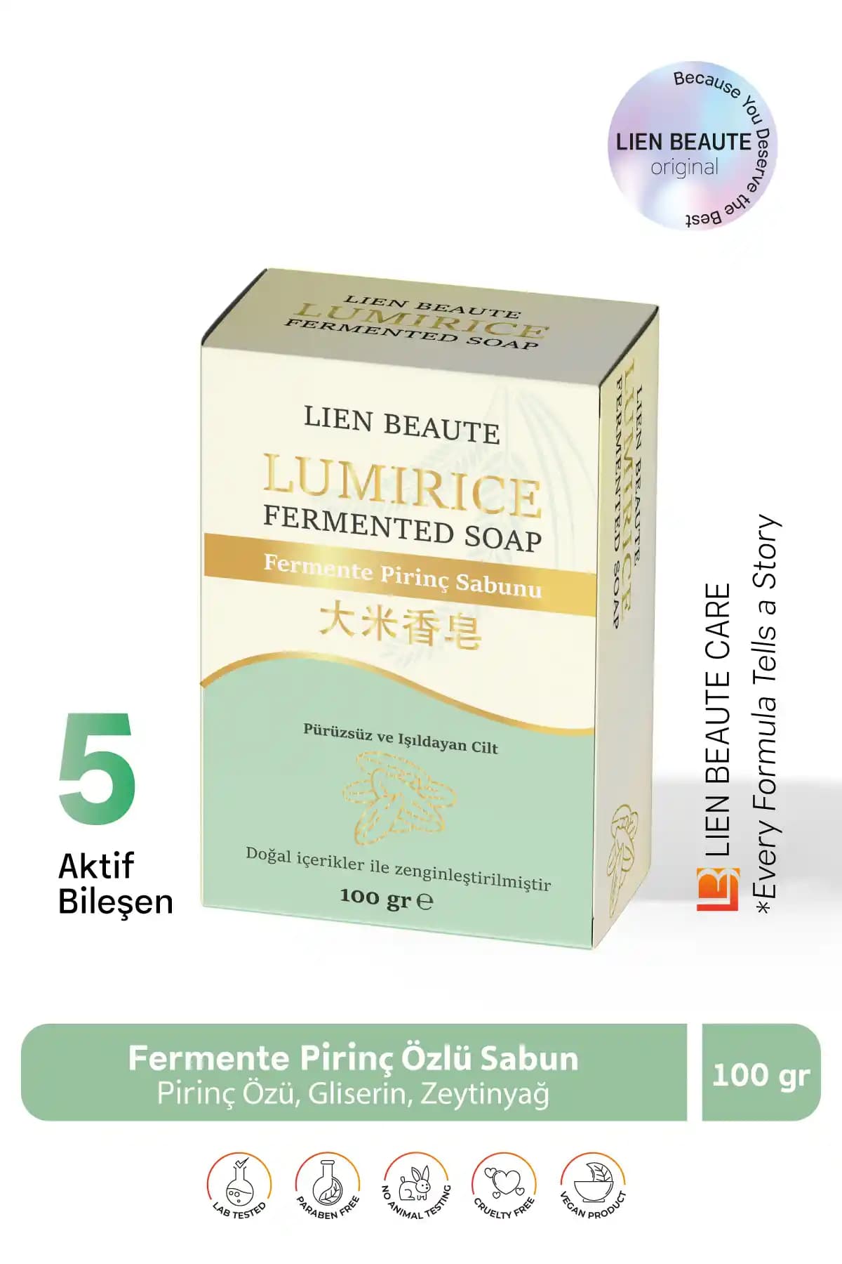 Lien Beaute Lumirice Fermente Pirinç Özlü Sabun Cilt Tonunu Eşitler ve Parlaklık Kazandırır