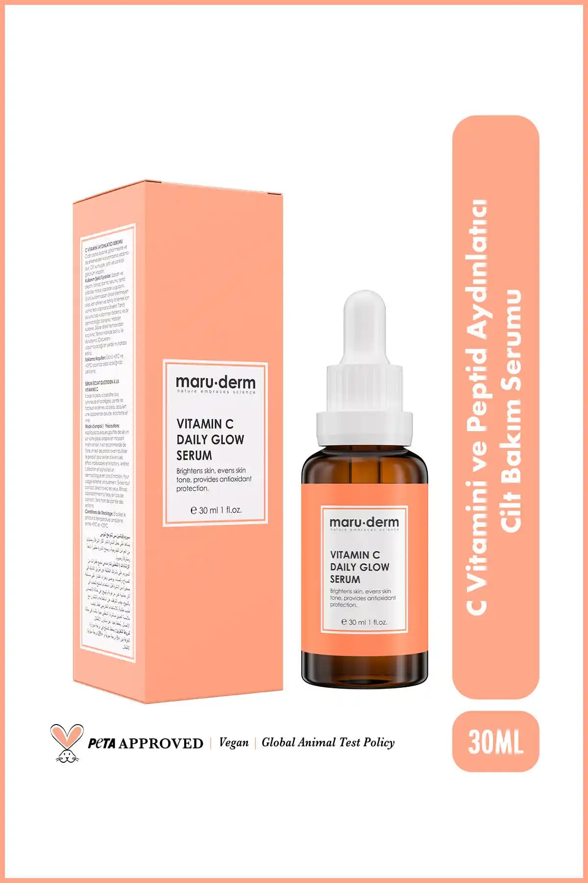 Maru.Derm C Vitamini ve Peptit İçeren Aydınlatıcı Serum Cilt Tonunu Eşitler ve Gençleştirir