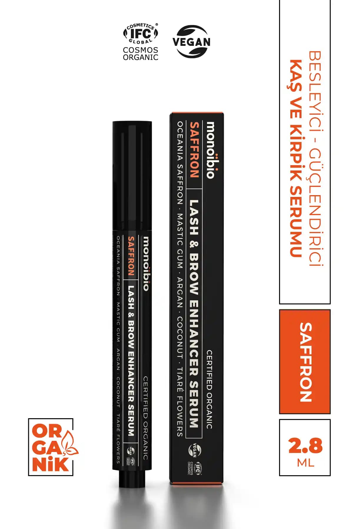 Monoibio Saffron Güçlendirici Organik Kaş ve Kirpik Serumu: Doğal ve Etkili Bakım Çözümü