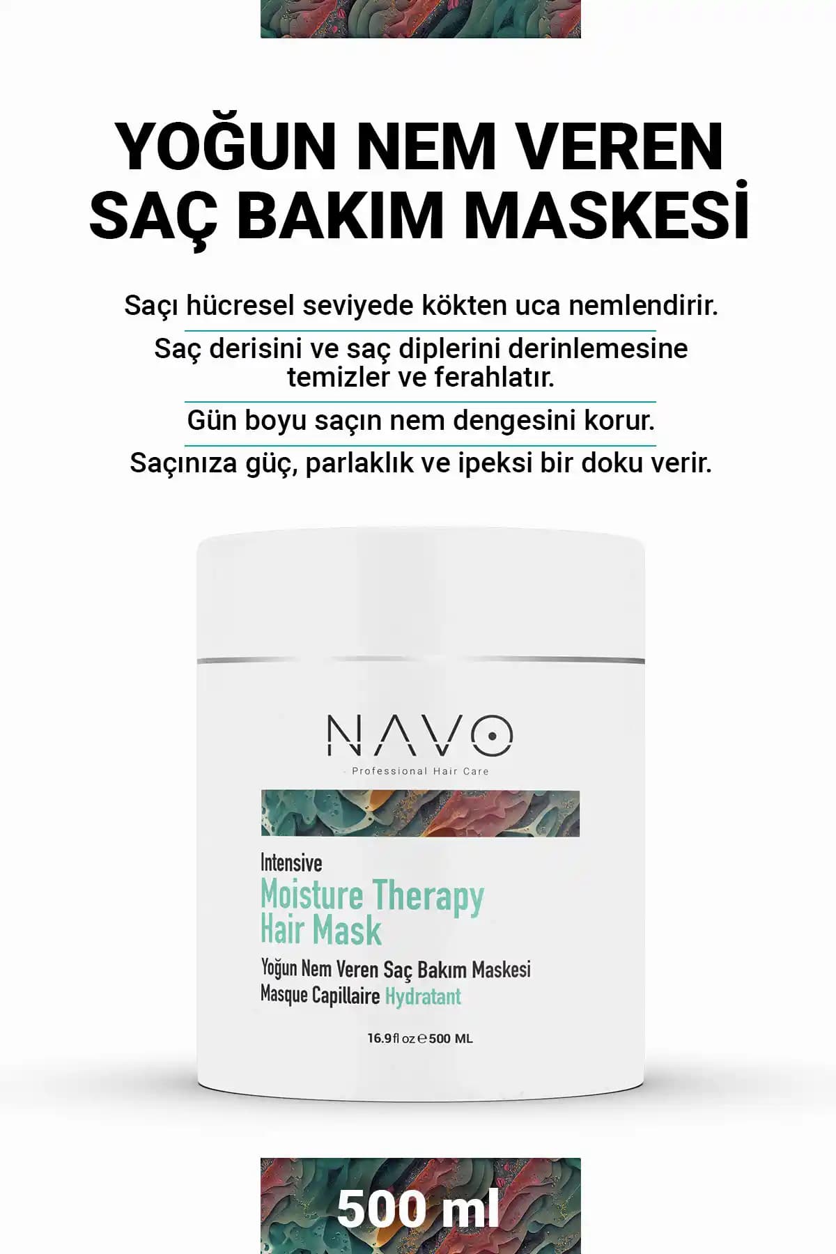 NAVO PROFESSIONAL HAIR CARE Yoğun Nem Veren Saç Maskesi Kuru ve Yıpranmış Saçlar İçin Etkili Bakım Ürünü
