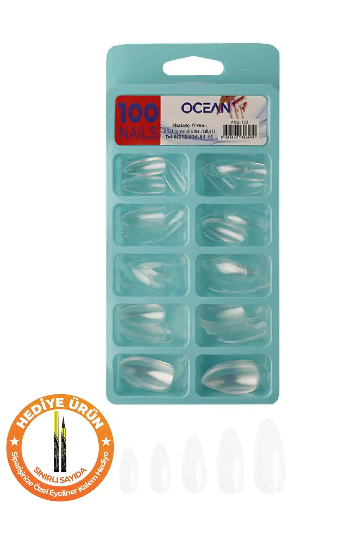 Ocean 132 100'lü Şeffaf Protez Tırnak Seti Uzun Süreli ve Kolay Kullanım İçin Uygun
