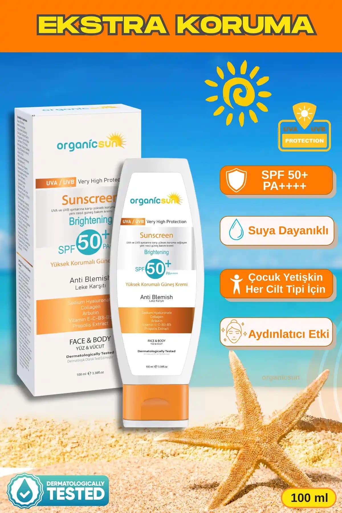 Organicsun SPF 50+ Yüz ve Vücut Güneş Kremi ile Yüksek Koruma ve Leke Önleme