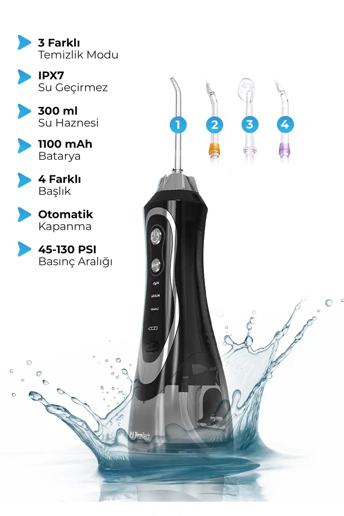 PiranTech AquaDent Pro Şarjlı Ağız Duşu: Yüksek Performanslı ve Kullanışlı Ağız Temizleme Cihazı