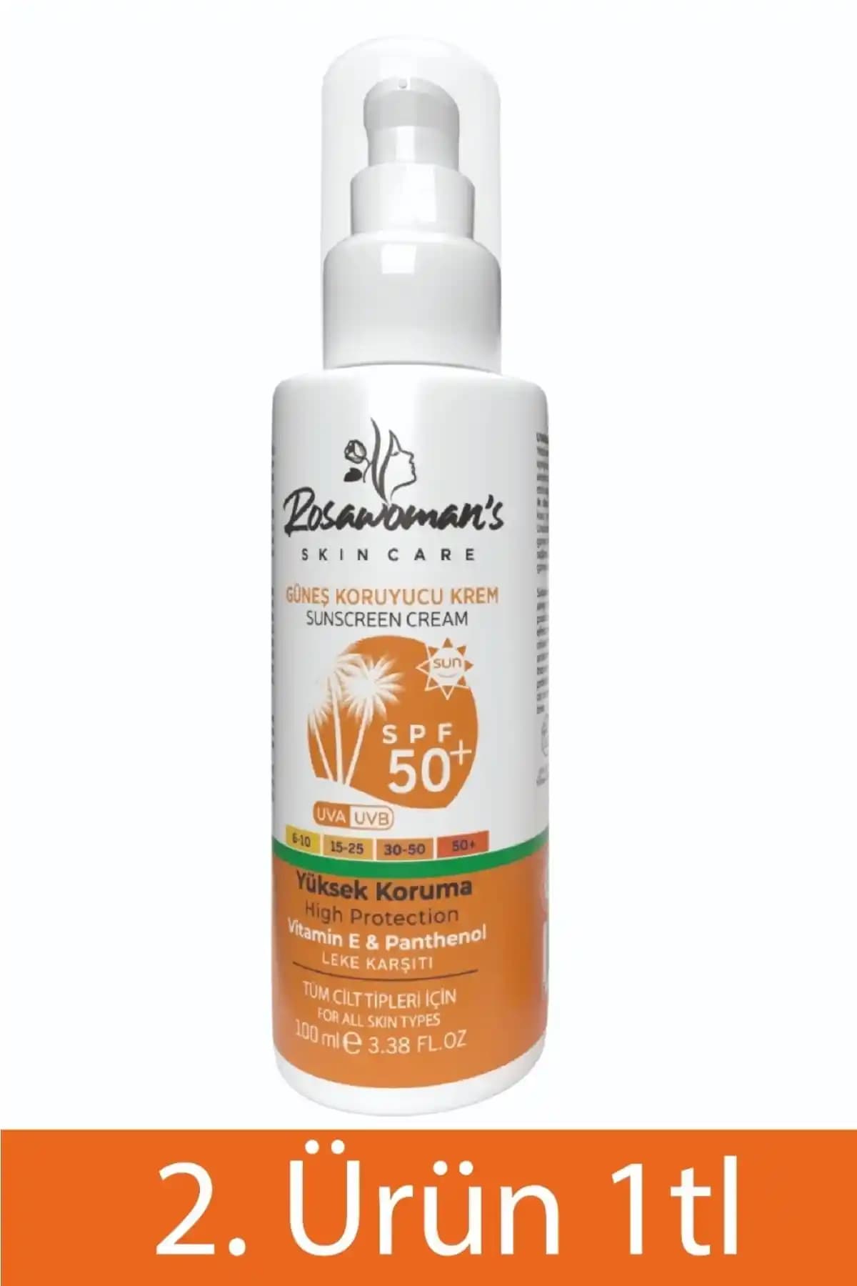 Rosawomans Güneş Kremi 100ml SPF 50+ yüksek koruma ve hafif kullanım avantajlarıyla