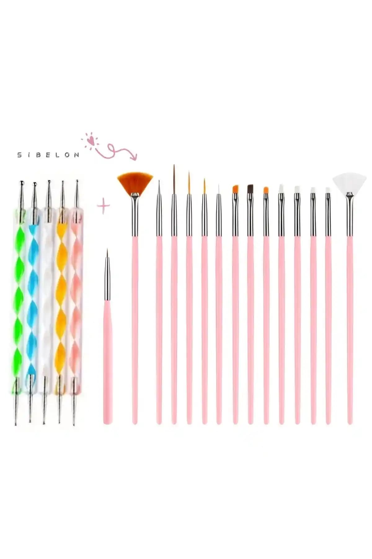 Sibelon 20 Parça Tırnak Süsleme ve Nail Art Fırça Seti Profesyonel ve Başlangıç Seviyesi Kullanıcılar İçin
