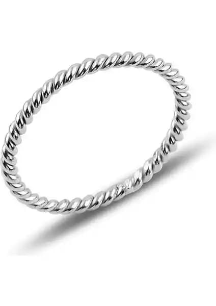 Söğütlü Silver 925 Ayar Gümüş Rodyum Kaplama İnce Modern Kadın Yüzüğü