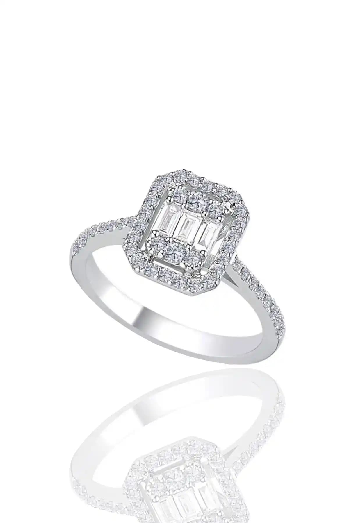 Söğütlü Silver Beyaz Altın Rodyum Kaplama Gümüş Yüzük Modern ve Şık Tasarım