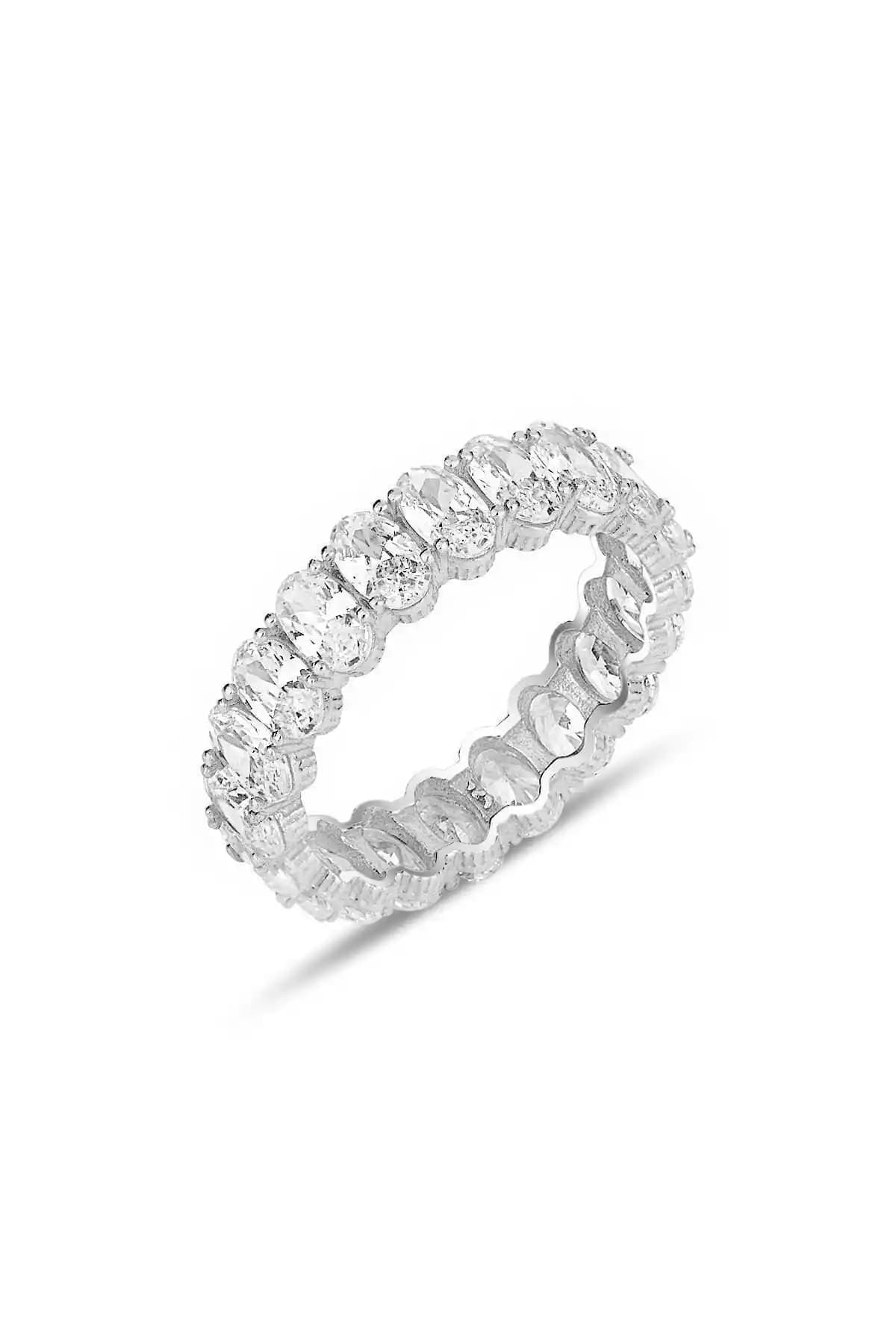 Söğütlü Silver Rodyumlu Gümüş Oval Baget Zirkon Taşlı Tamtur Yüzük SGTL12218RODAJ