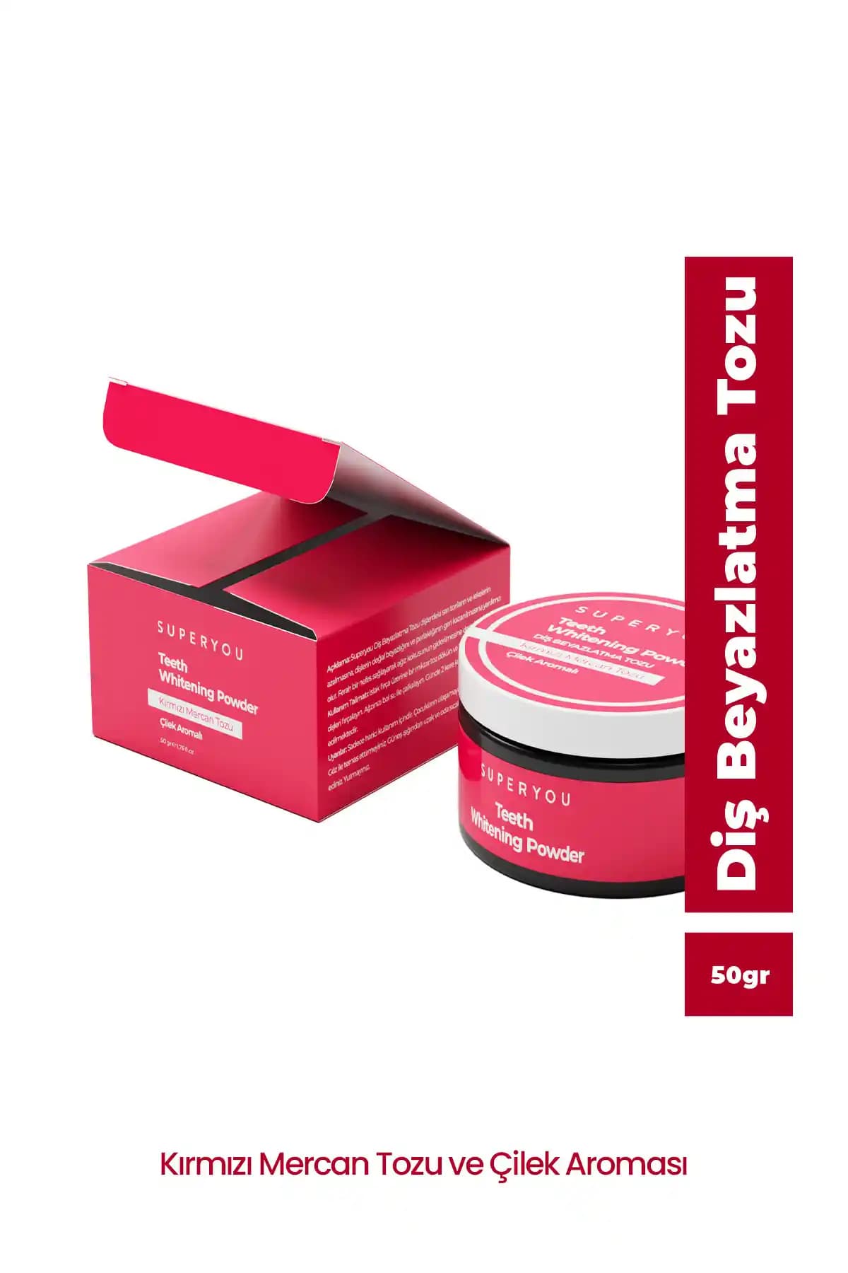 Superyou Diş Beyazlatıcı Toz Kırmızı Mercan ve Çilek Aromasıyla Doğal Diş Bakımı