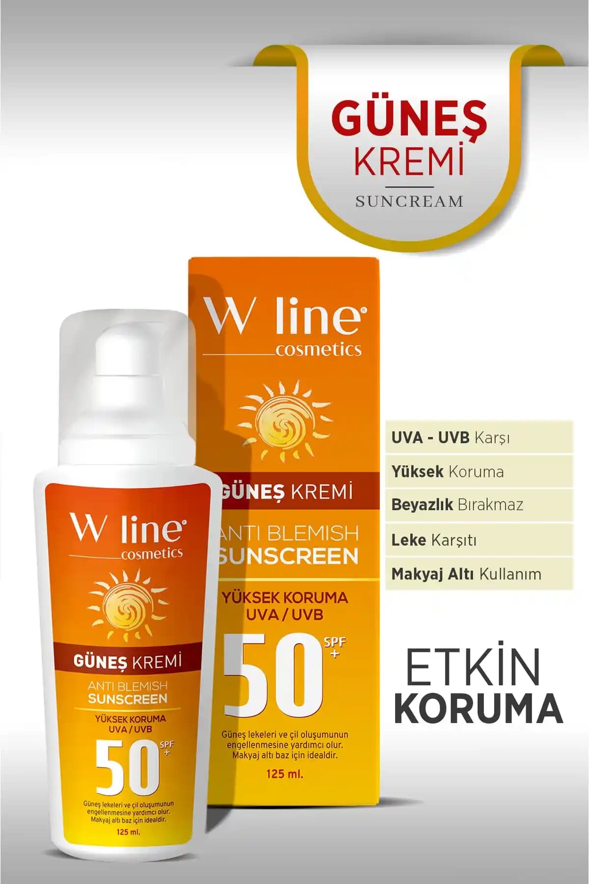 Wline Güneş Kremi Koyu Leke Karşıtı SPF 50 Hafif ve Yüksek Koruma Sağlayan Cilt Bakım Ürünü