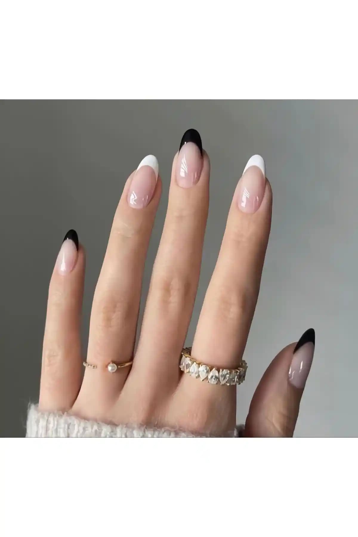 ZERDÜNYA Badem Model Siyah Beyaz French Takma Tırnak Seti İncelemesi ve Kullanıcı Yorumları