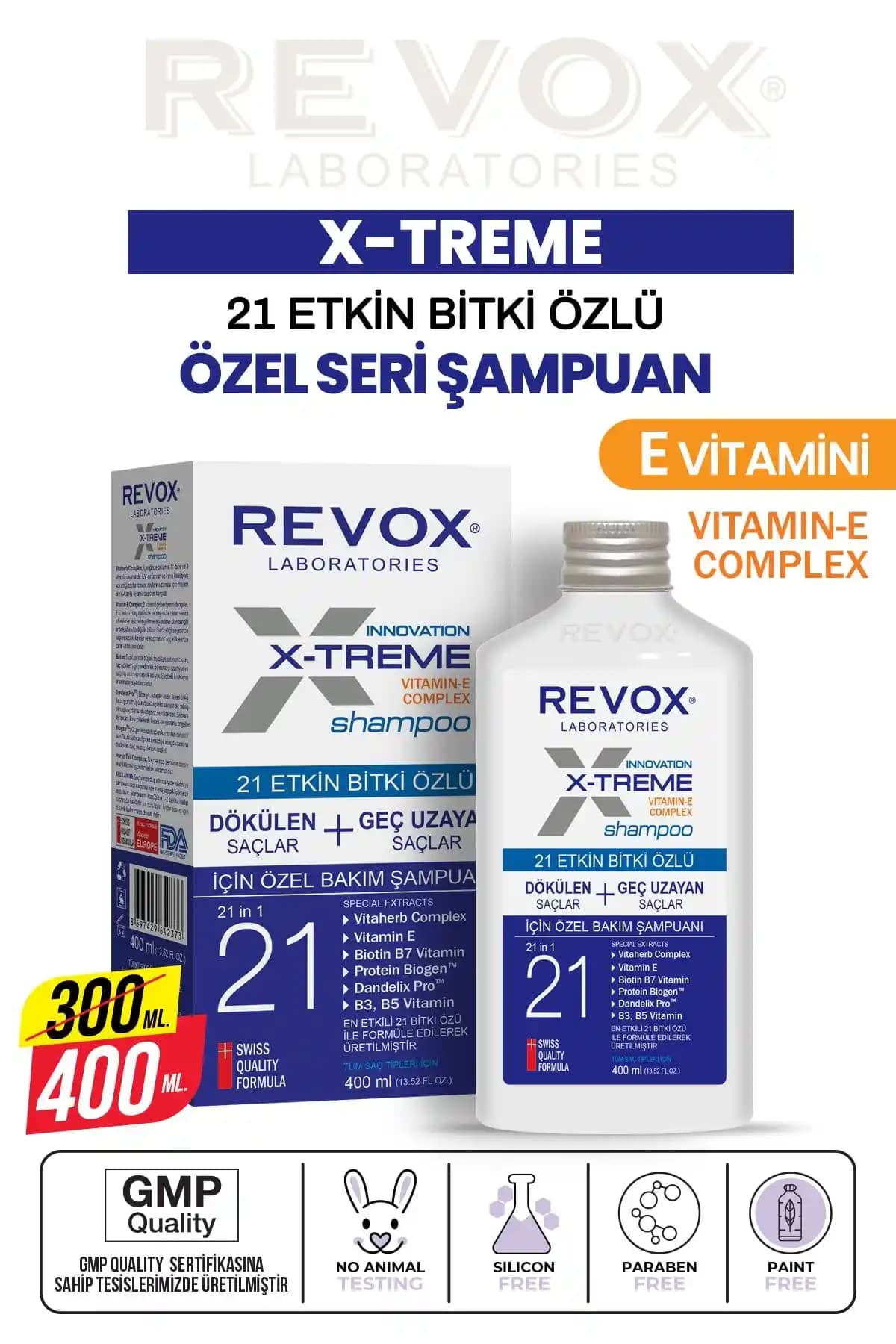 Revox X-treme: E Vitamini Katkılı Dökülen ve Uzamayan Saçlar İçin Şampuan