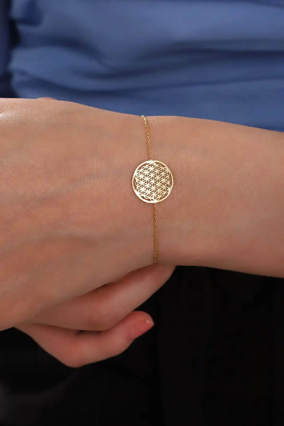 925 Ayar Gümüş ve Altın Kaplama Yaşam Çiçeği Bileklik Kadın Takı Seçenekleri