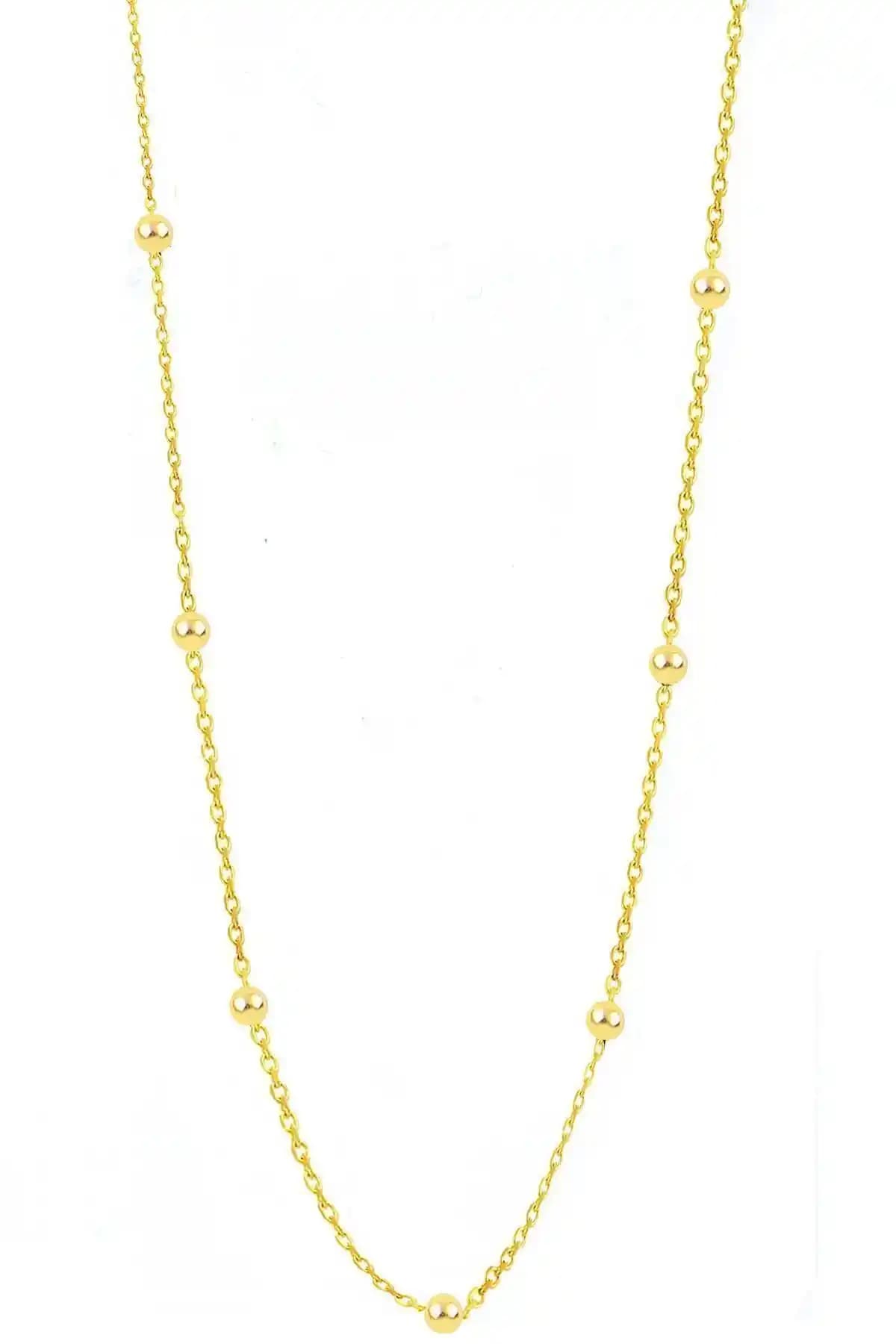 925 Ayar Gümüş ve Altın Yaldız Kaplamalı Top Top Zincir Kolye