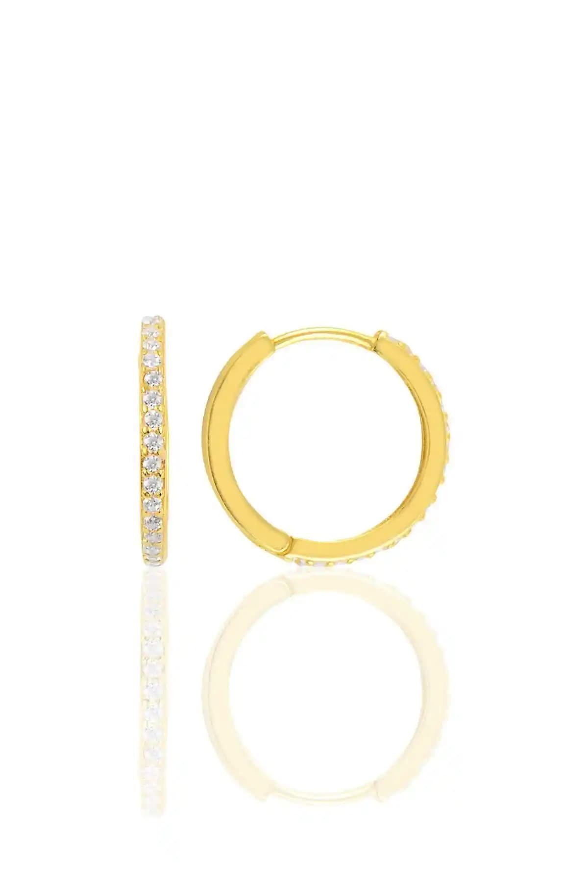 925 Ayar Gümüş ve Zirkon Taşlı Zarif Halka Küpe Kadın Takıları