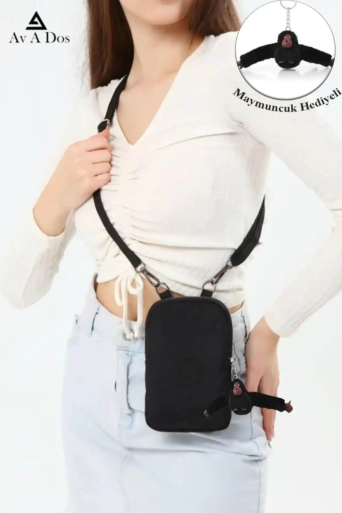 Av A Dos Kadın Siyah Suya Dayanıklı Krinkıl Mini Telefon Cüzdan Çanta