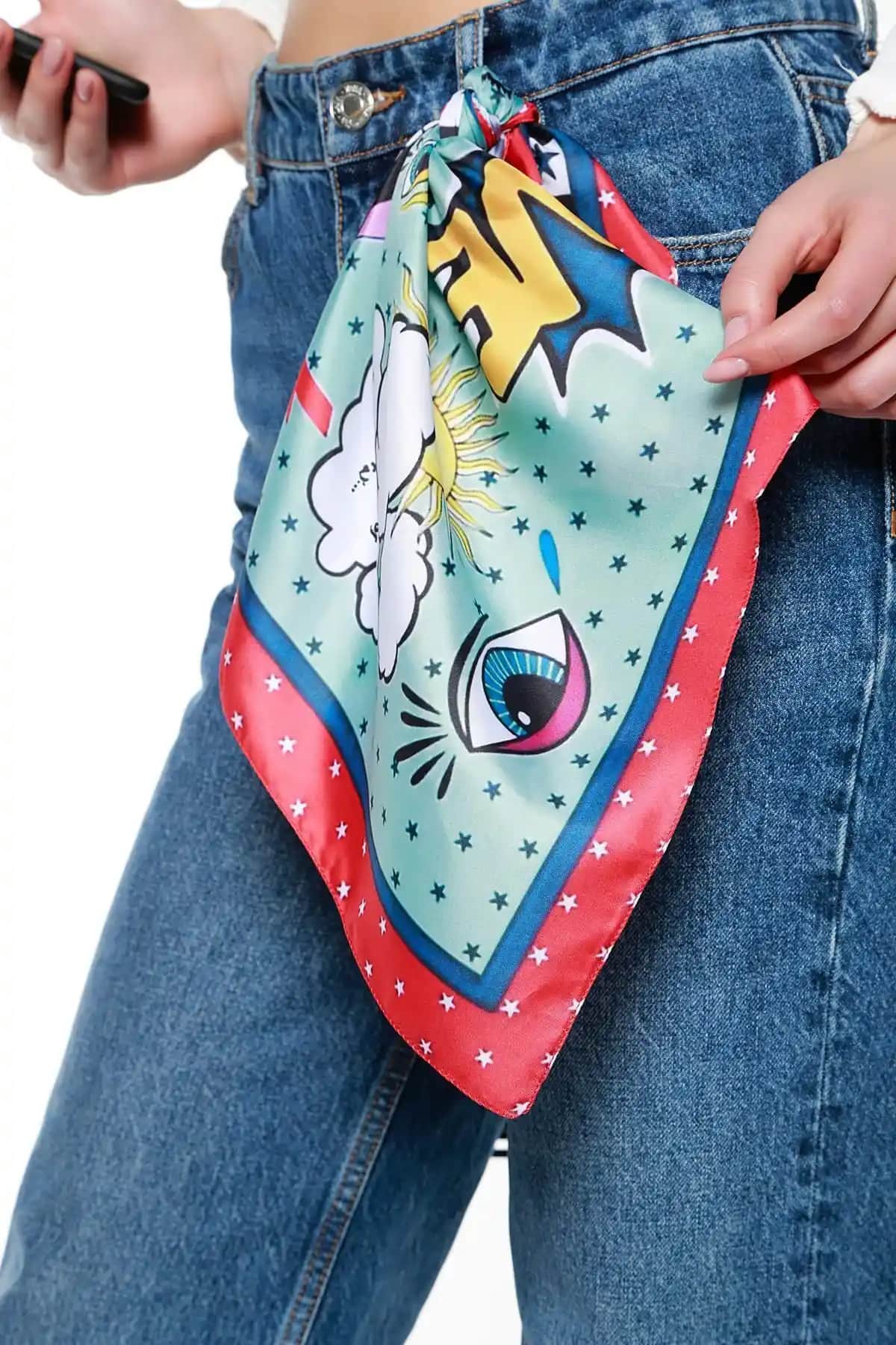 Axesoire 13707 Göz Desenli Renkli Bandana Fular Kadınlar İçin Şık ve Çok Yönlü Aksesuar