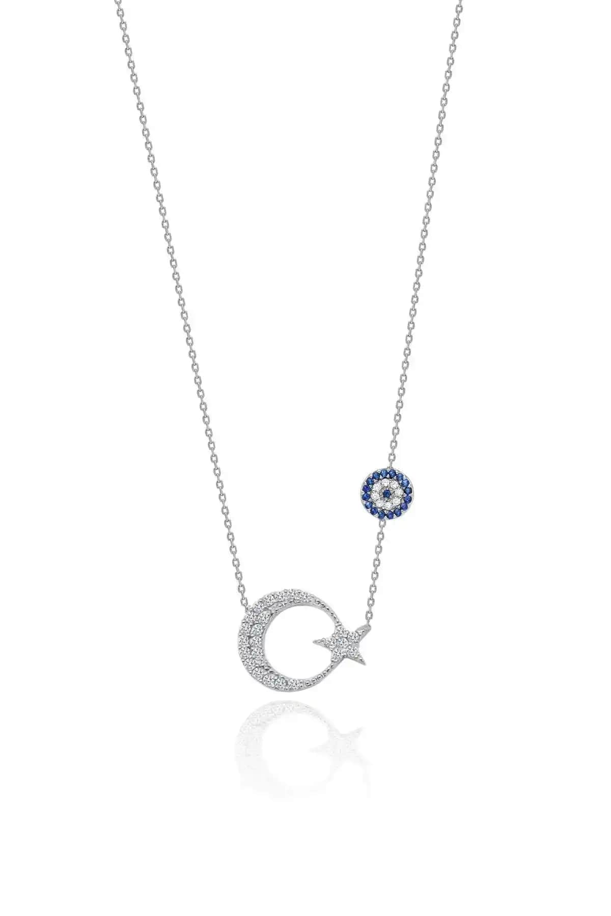 Aykat İnce Zincirli Ay Yıldızlı Gümüş Kolye Kadınlar İçin Zarif ve Şık Tasarım