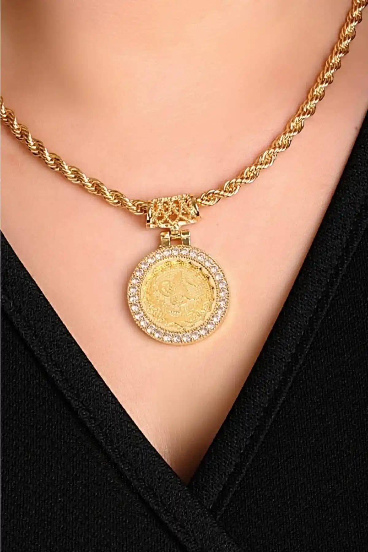 Aytekgold Tuğralı Halat Kolye 8 Ayar Saf Altın Zarif ve Günlük Kullanıma Uygun