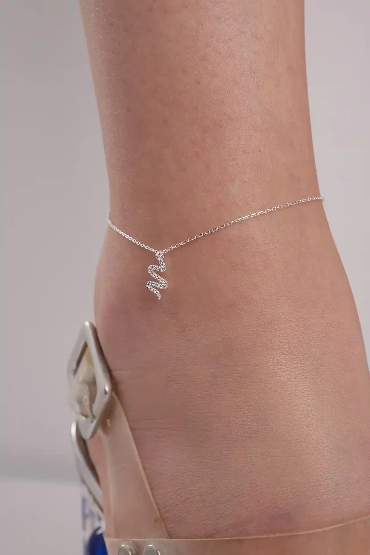 Bilsen Store Kadınlar İçin Zarif 925 Ayar Gümüş Yılan Model Halhal