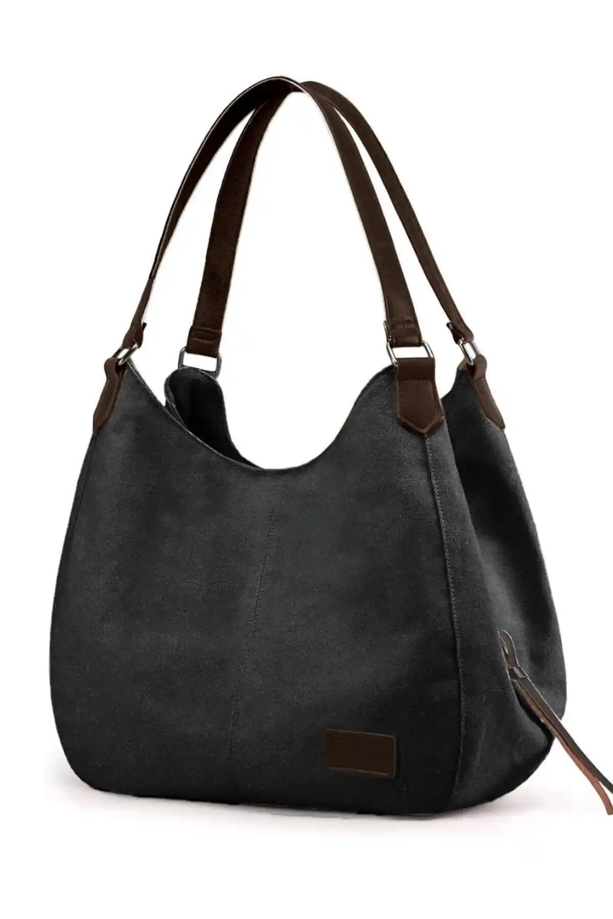 Cappadocia Vintage 3286 Lonia Kadın Siyah Kanvas Omuz Çantası Günlük Kullanım İçin