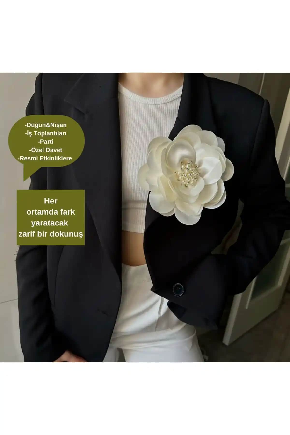 Chance GİFT Zarif Yaka Çiçeği Broş El Yapımı ve Yüksek Kalite Beyaz Renkli